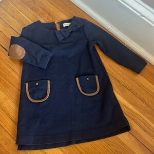 Hope and Henry equestrian dress, navy with elbow patches, pockets, bow 2T